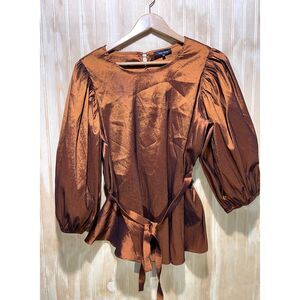 Buxom Curvy shirt balloon sleeves stretch copper brown fall festive women 2X